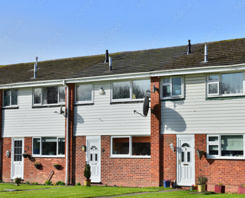 A row of social housing homes