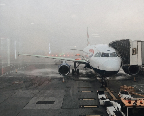 Plane in mist