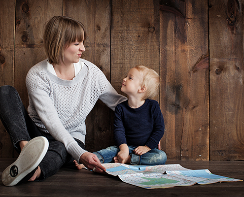 A mother with sitting with her child