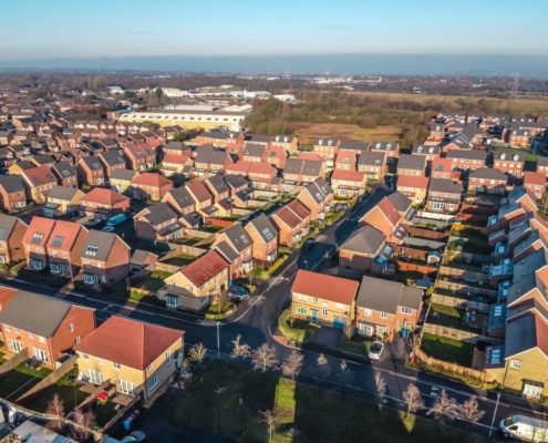 Bird's eye view of houses in the UK
