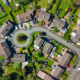 Top down aerial view of typical suburban estate in England, UK