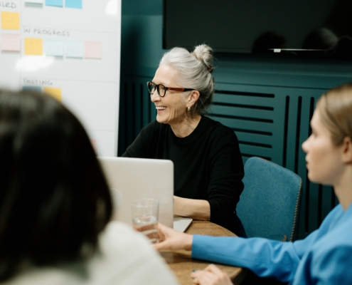3 Women sat round a table talking