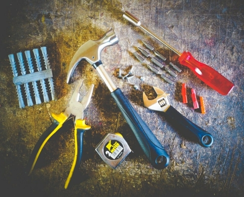 Repair tools - hammer, screwdriver, plyers